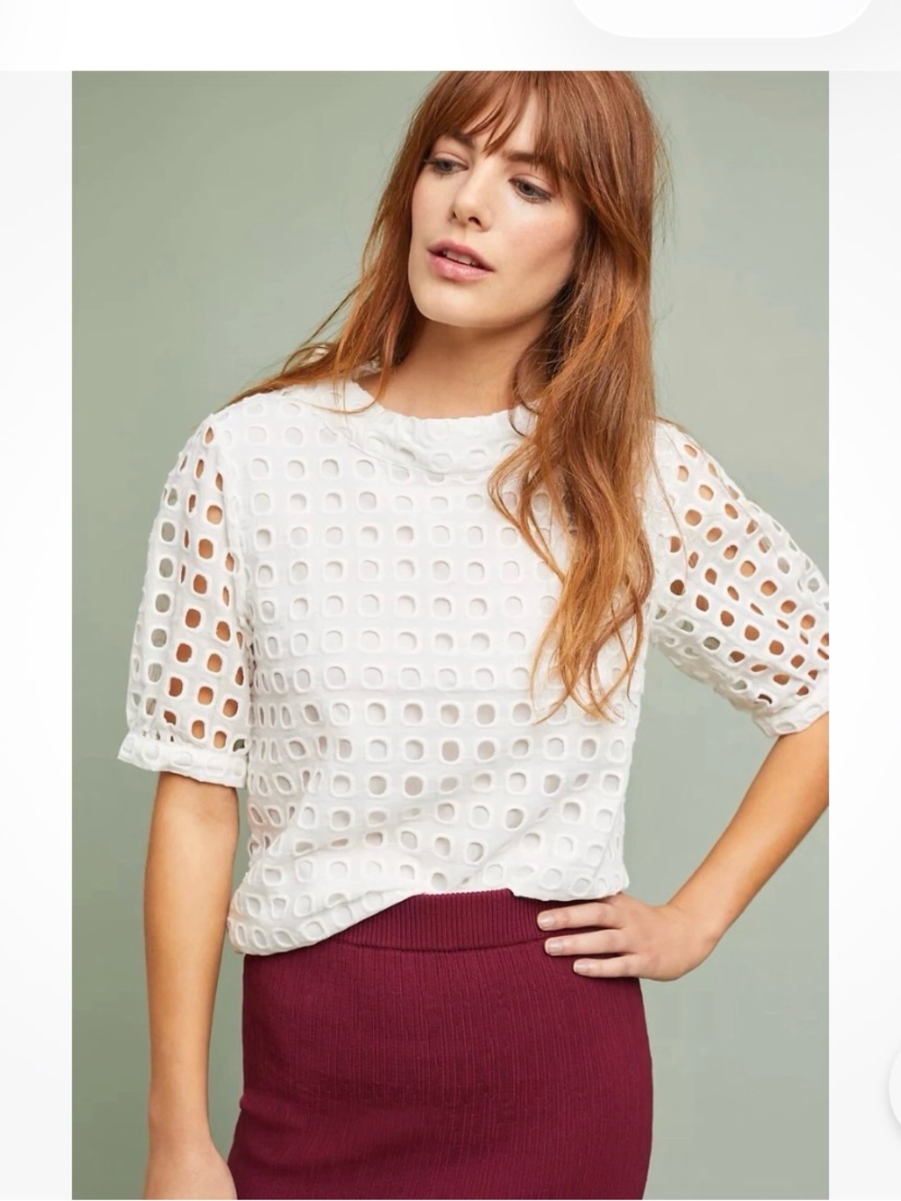 White Eyelet Short-Sleeve Blouse